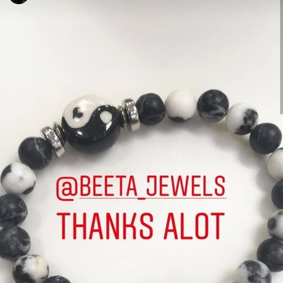 Ying yang natural snow agate stretch bracelet - Picture 2 of 2